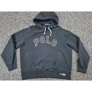 Polo Ralph Lauren Mens XL RL 67 Black Hoodie Sweatshirt Logo Embroidered 3D